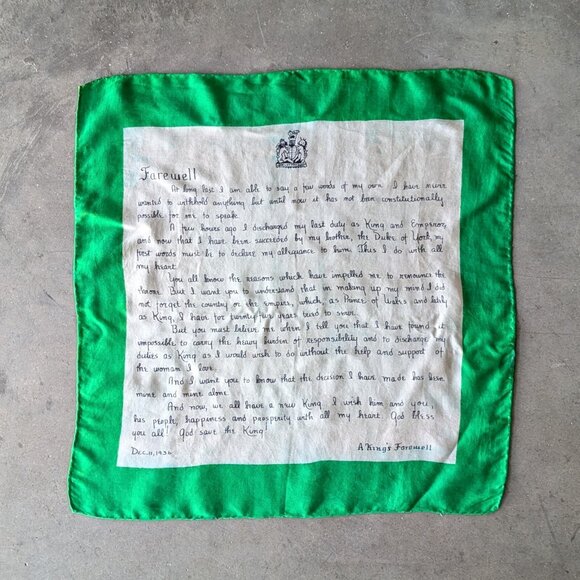 Vintage Accessories - Vintage A King's Farewell Silk Scarf Handkerchief 1936 King Edward VIII Britain